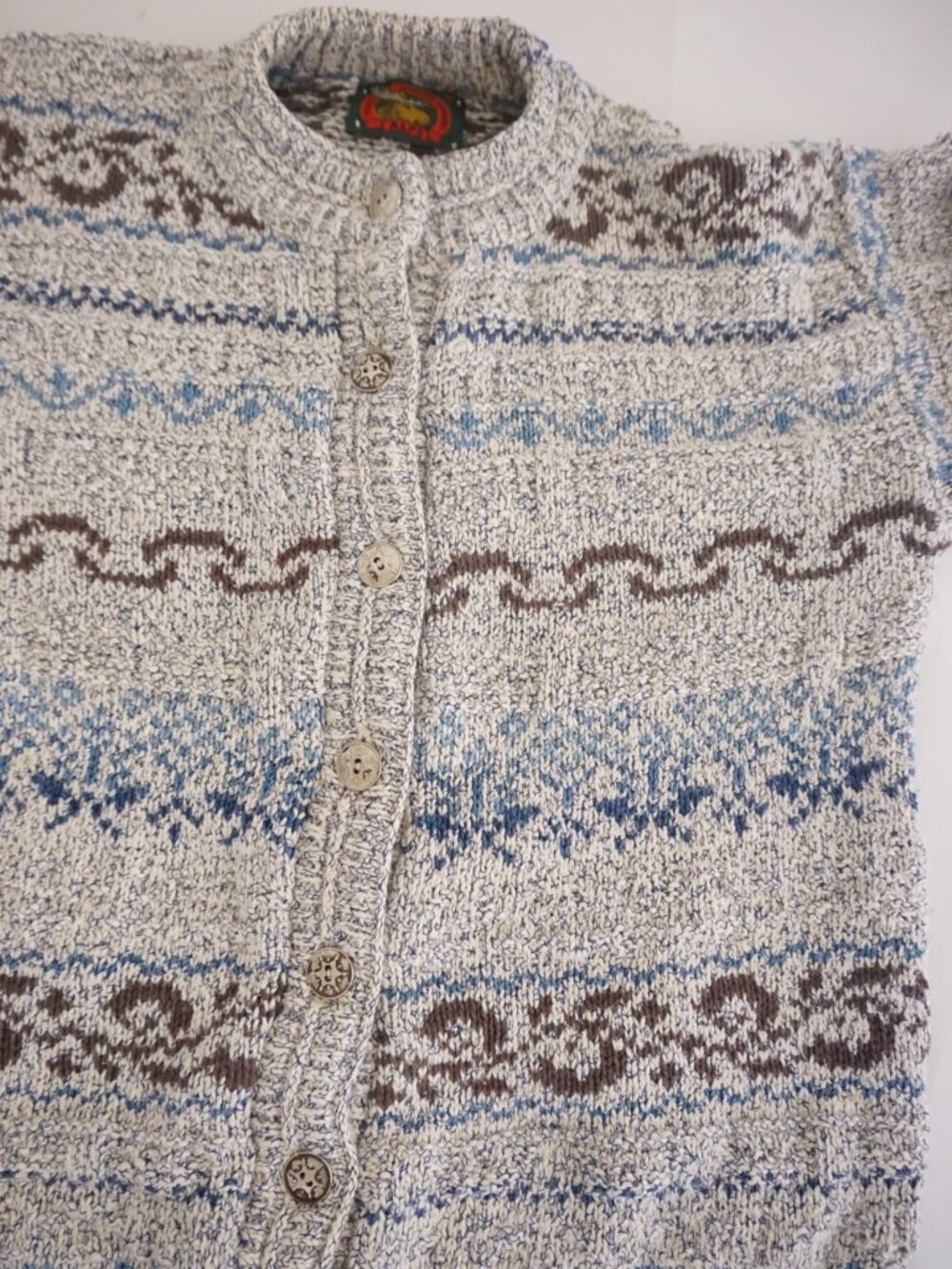Vintage Alps Cream Blue Fair Isle Nordic Button Front Grandpa Cardigan M - Picture 6 of 9